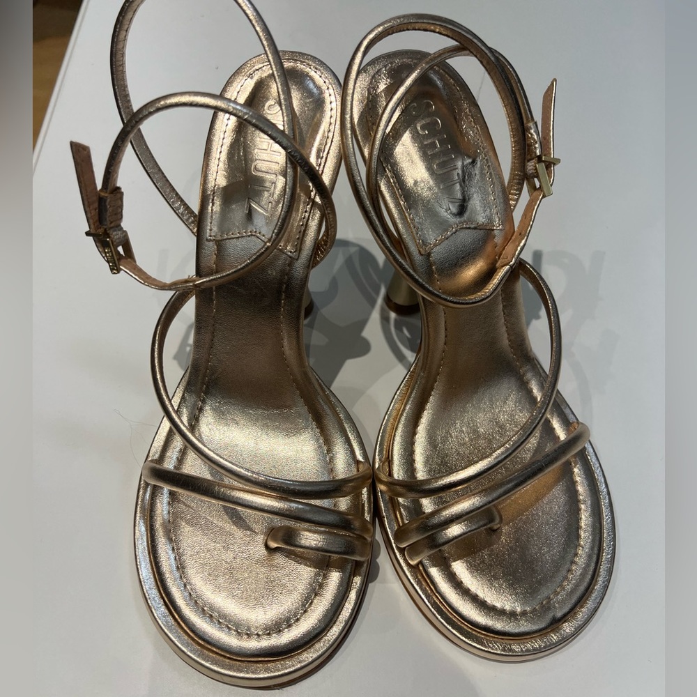 SCHUTZ Metallic Gold Strappy Sandals - Picture 9 of 15
